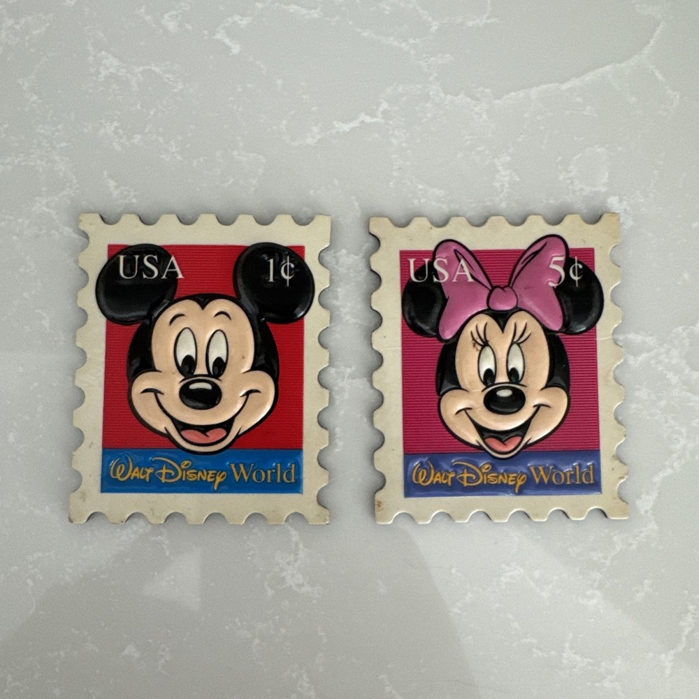 Vintage Minnie  & Mickey Mouse WALT DISNEY WORLD RUBBER REFRIGERATOR  MAGNETS